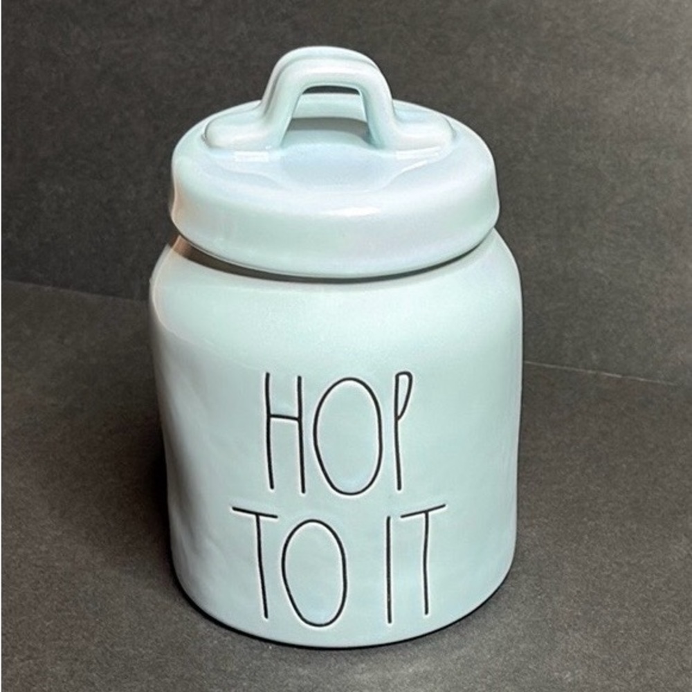 RAE DUNN Easter Canister HOP TO IT Light Blue